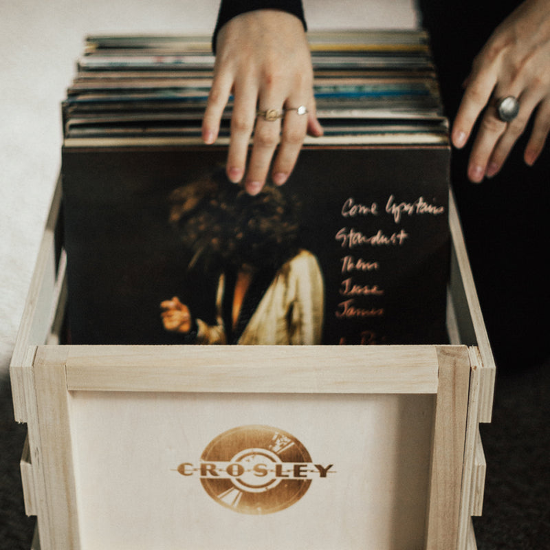 Crosley Voyager Bluetooth Portable Turntable - Floral + Bundled Record Storage Crate
