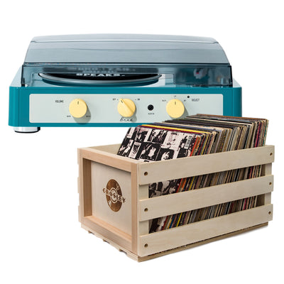 Gadhouse Brad MKII Record Player - Green + Bundled Record Storage Crate