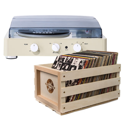 Gadhouse Brad MKII Record Player - Ivory + Bundled Record Storage Crate