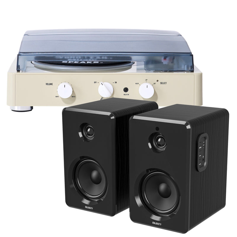 Gadhouse Brad MKII Record Player - Ivory + Bundled Majority D40 Bluetooth Speakers