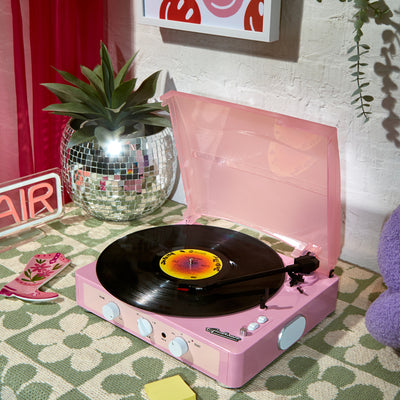 Gadhouse Brad MKII Record Player - Limited Edition Pink Pink + Bundled Crosley Record Storage Display Stand