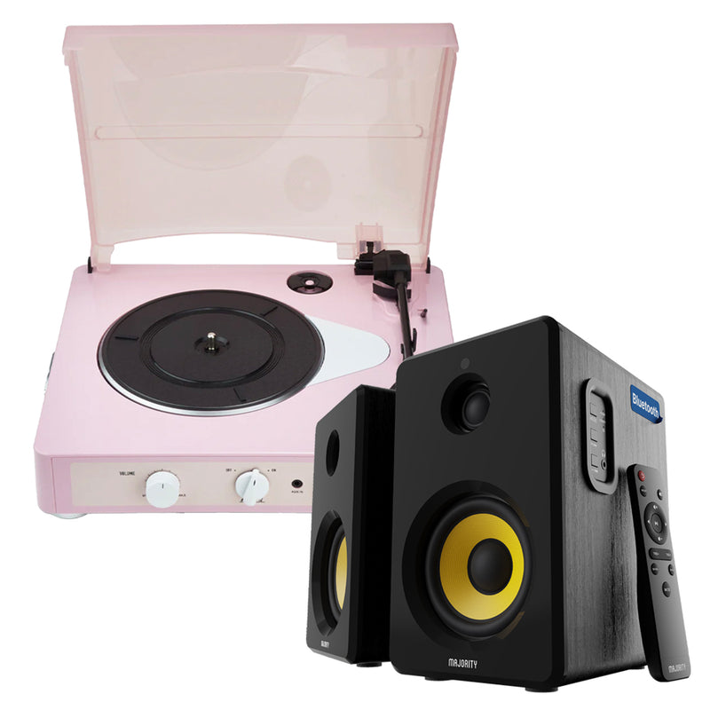 Gadhouse Brad MKII Record Player - Limited Edition Pink Pink + Bundled Majority D40X Bluetooth Speakers