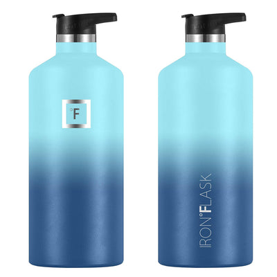 Iron Flask Narrow Mouth Bottle with Spout Lid, Blue Waves, 64oz/1900ml