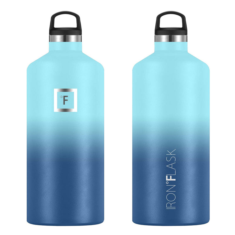 Iron Flask Narrow Mouth Bottle with Spout Lid, Blue Waves, 64oz/1900ml
