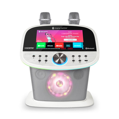 Singing Machine Wifi Karaoke Platinum Plus with touchscreen display, Music apps and 2 wireless microphones - White