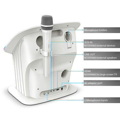 Singing Machine Wifi Karaoke Platinum Plus with touchscreen display, Music apps and 2 wireless microphones - White