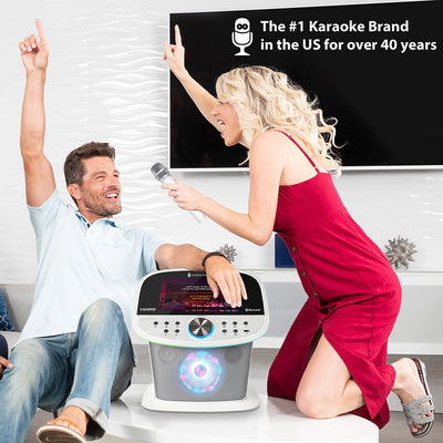 Singing Machine Wifi Karaoke Platinum Plus with touchscreen display, Music apps and 2 wireless microphones - White