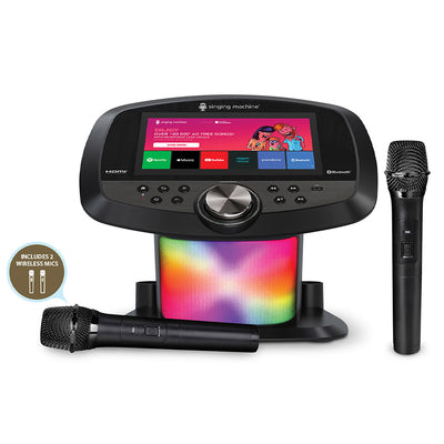 Singing Machine Wifi Karaoke Hub with touchscreen display, Music apps and 2 wireless microphones - Black