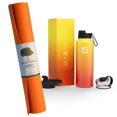 Jade Yoga Harmony Mat - Orange & Iron Flask Wide Mouth Bottle with Spout Lid, Fire, 32oz/950ml Bundle