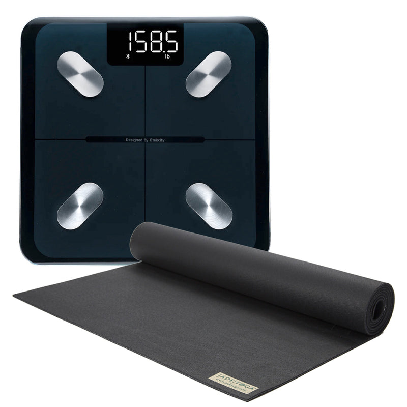 Jade Yoga Voyager Mat - Black & Etekcity Scale for Body Weight and Fat Percentage - Black Bundle