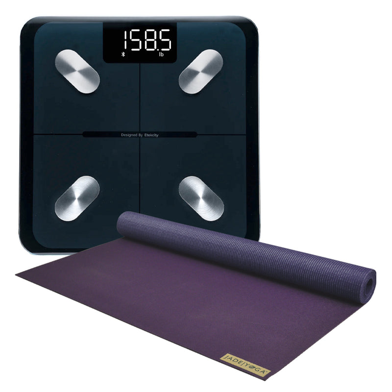 Jade Yoga Voyager Mat - Purple & Etekcity Scale for Body Weight and Fat Percentage - Black Bundle