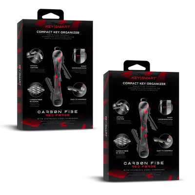 KeySmart Orginal - Compact Key Holder and Keychain Organiser (Up to 8 Keys) - Red Forged Carbon - 2 Pack