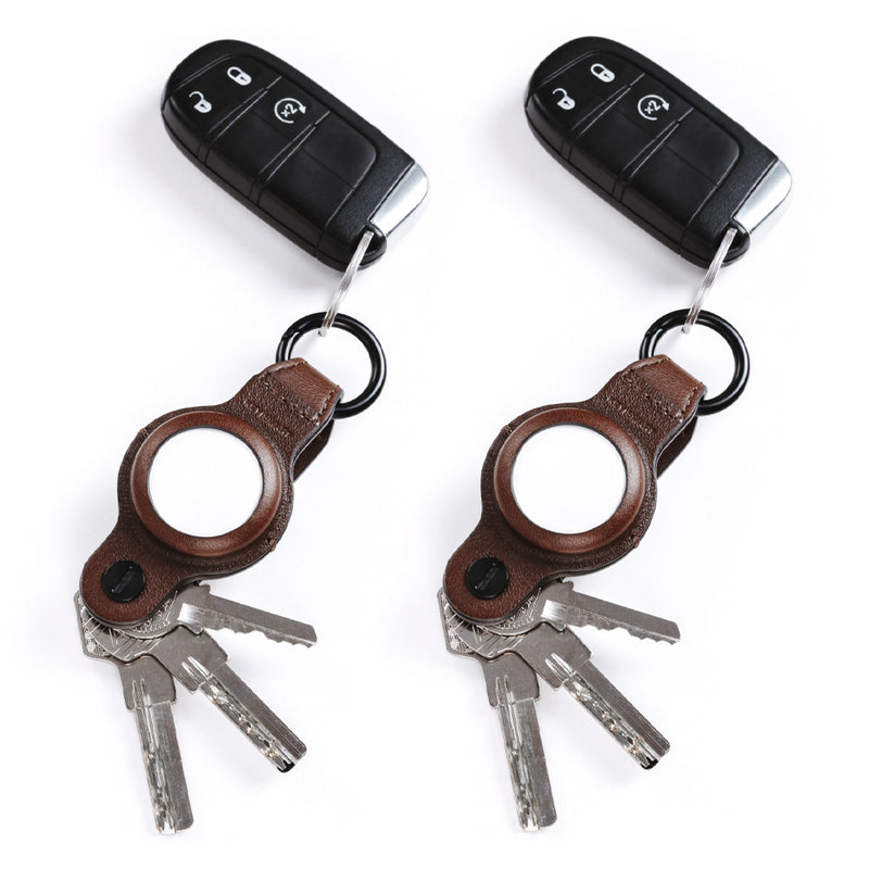 KeySmart Air - Compact Leather Key Holder and Case for Apple Airtag - Brown - 2 Pack