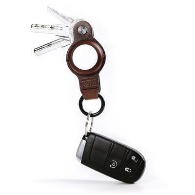 KeySmart Air - Compact Leather Key Holder and Case for Apple Airtag - Brown