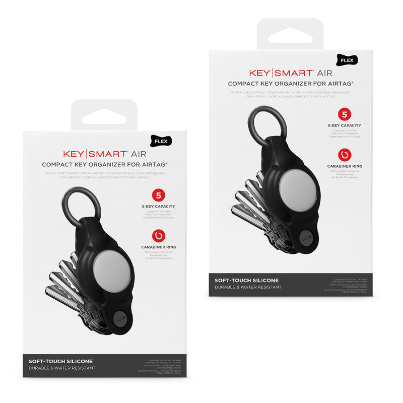 KeySmart Air Flex - Compact Key Holder for Apple AirTag, Slim and Pocket Friendly (Up to 5 Keys) - Black - 2 Pack