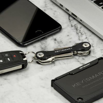 KeySmart Flex Extended - Compact Key Holder and Keychain Organiser (Up to 8 Keys) - Black - 2 Pack