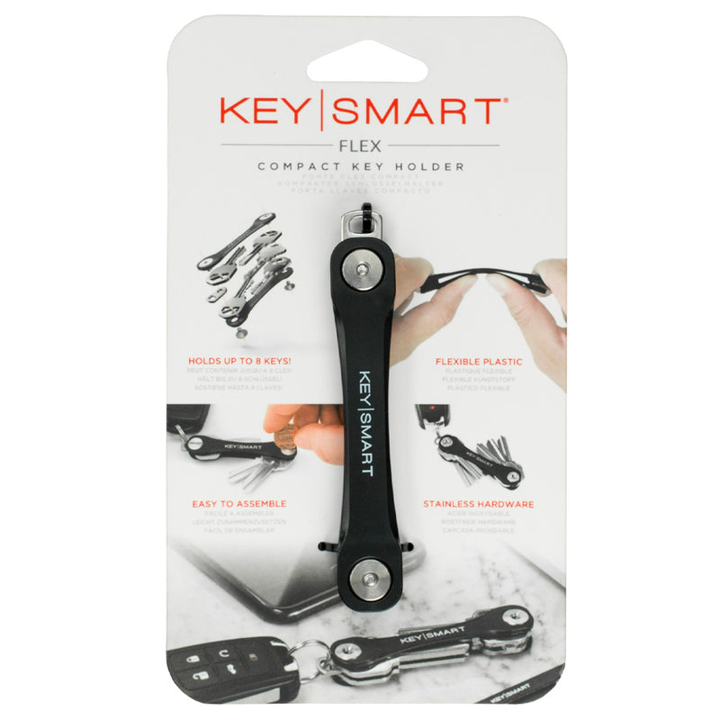 KeySmart Flex Extended - Compact Key Holder and Keychain Organiser (Up to 8 Keys) - Black