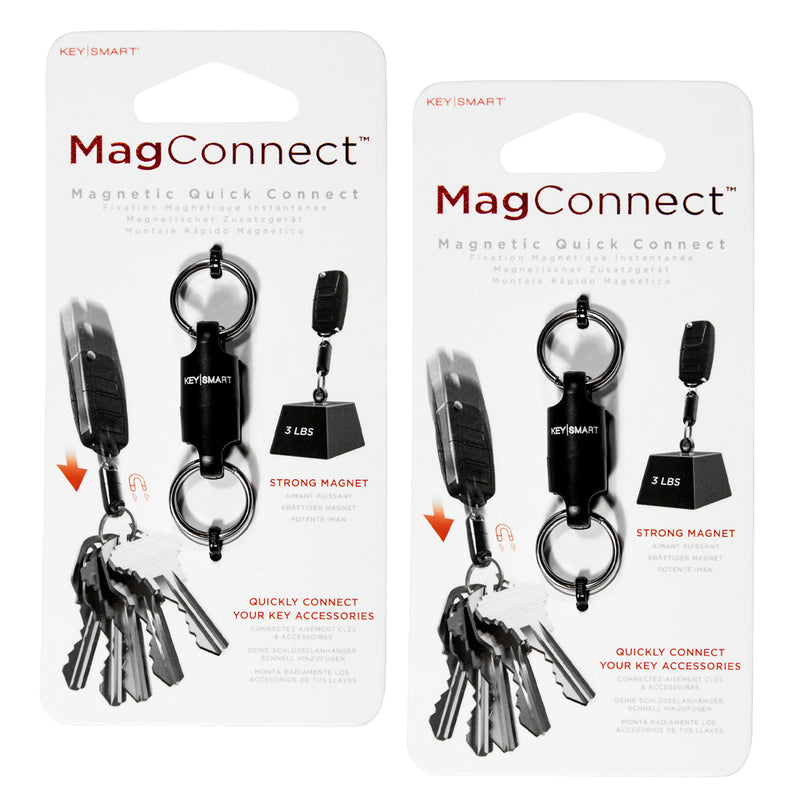 KeySmart MagConnect - Magnetic Keychain For Quick, Secure Key Attachment - Black - 2 Pack