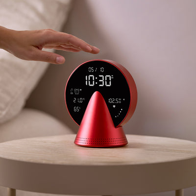 Lexon Conic Radio Alarm Clock With Fm & Built-In Bluetooth Speaker - Red