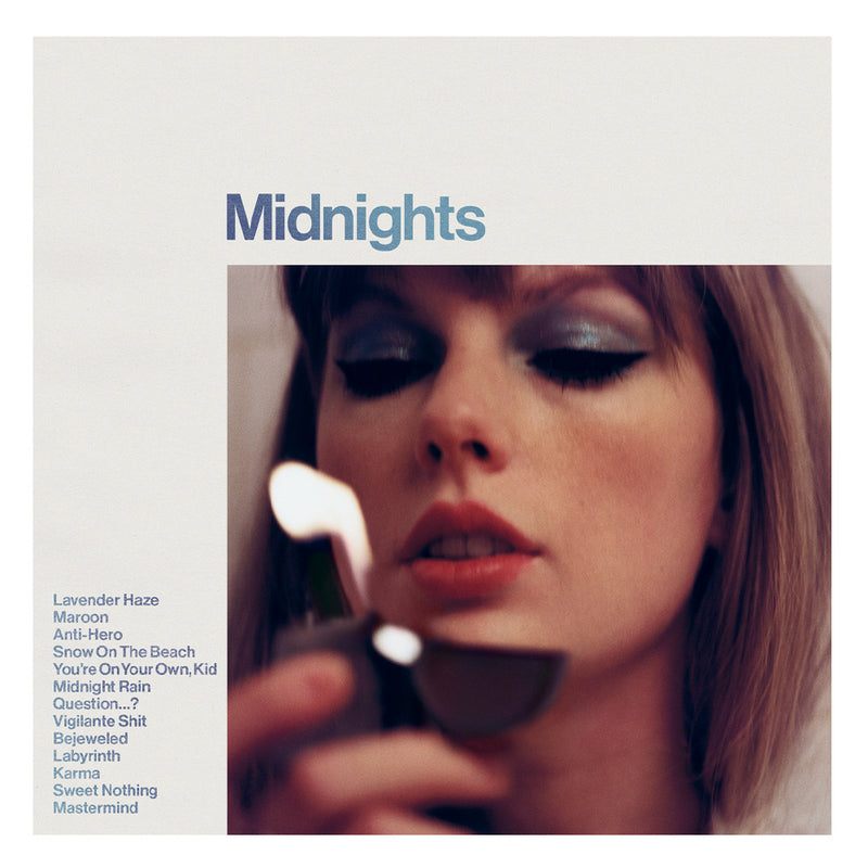 Crosley Record Storage Crate & Taylor Swift Midnights Vinyl Album Bundle Moonstone Blue