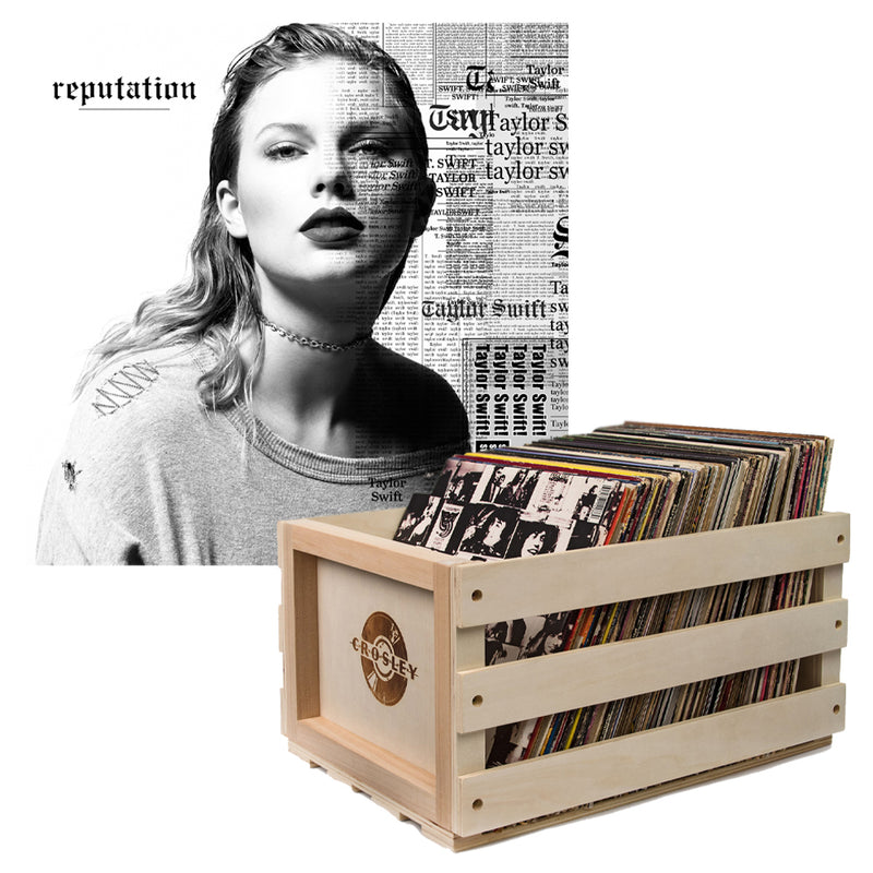 Crosley Record Storage Crate & Taylor Swifts Reputation Vinyl Album Bundle