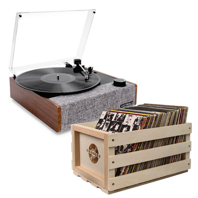 Victrola Eastwood II Turntable - Walnut + Bundled Record Storage Crate