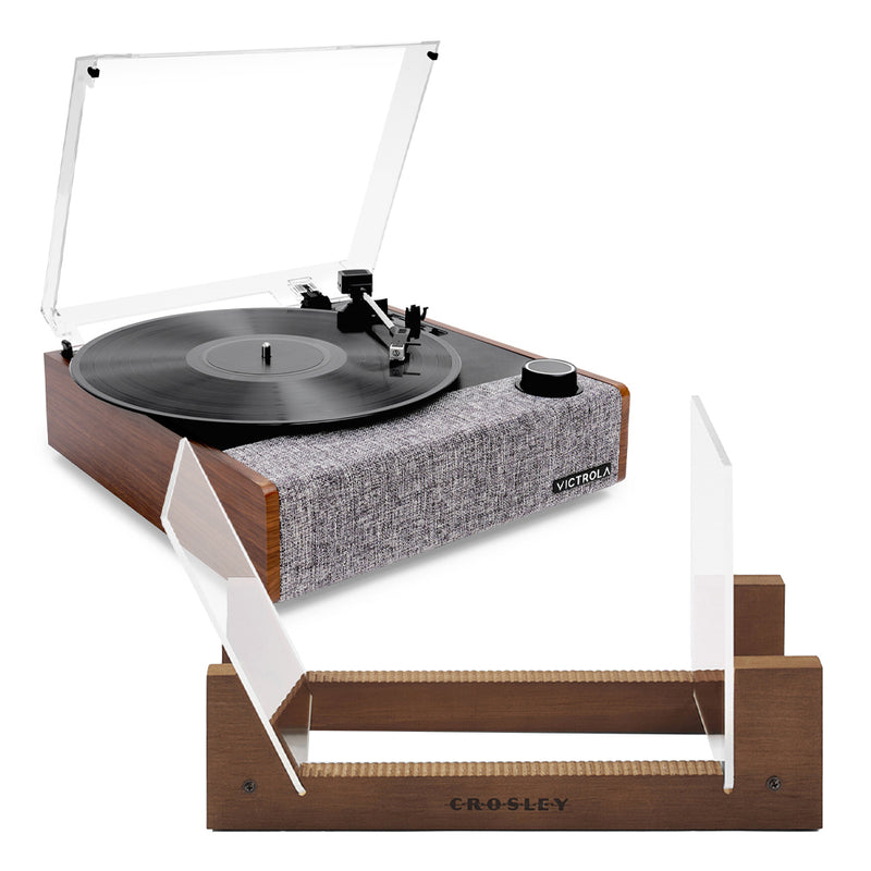 Victrola Eastwood II Turntable - Walnut + Bundled Crosley Record Storage Display Stand