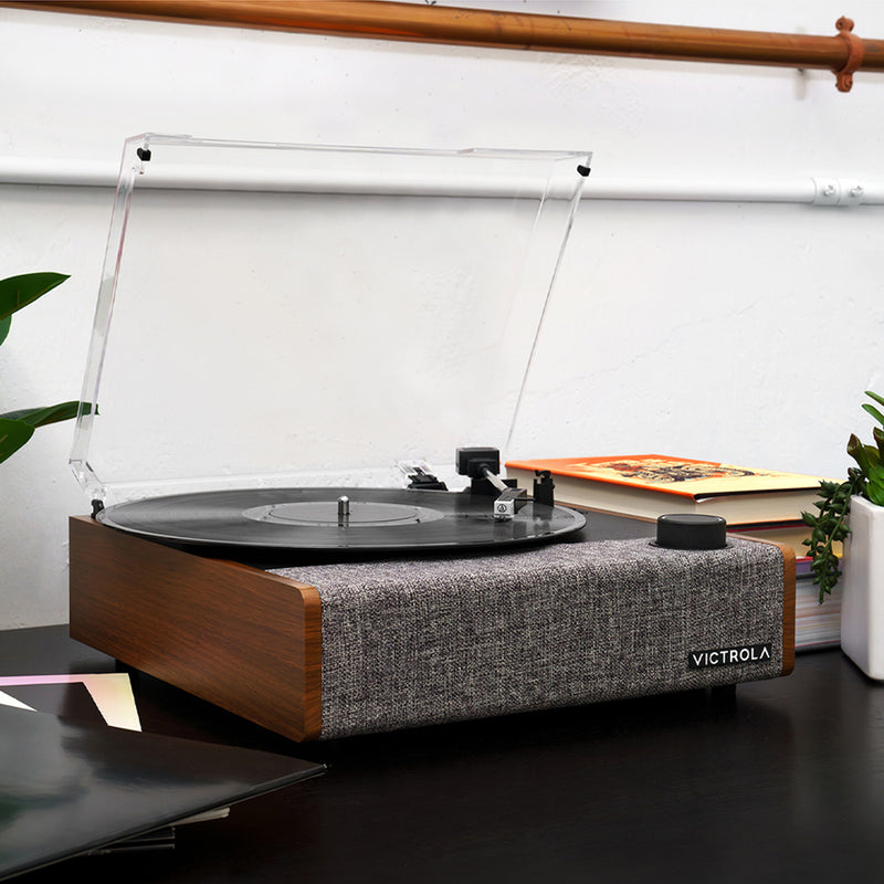 Victrola Eastwood II Turntable - Walnut + Bundled Crosley Record Storage Display Stand