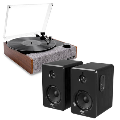 Victrola Eastwood II Turntable - Walnut + Bundled Majority D40 Bluetooth Speakers