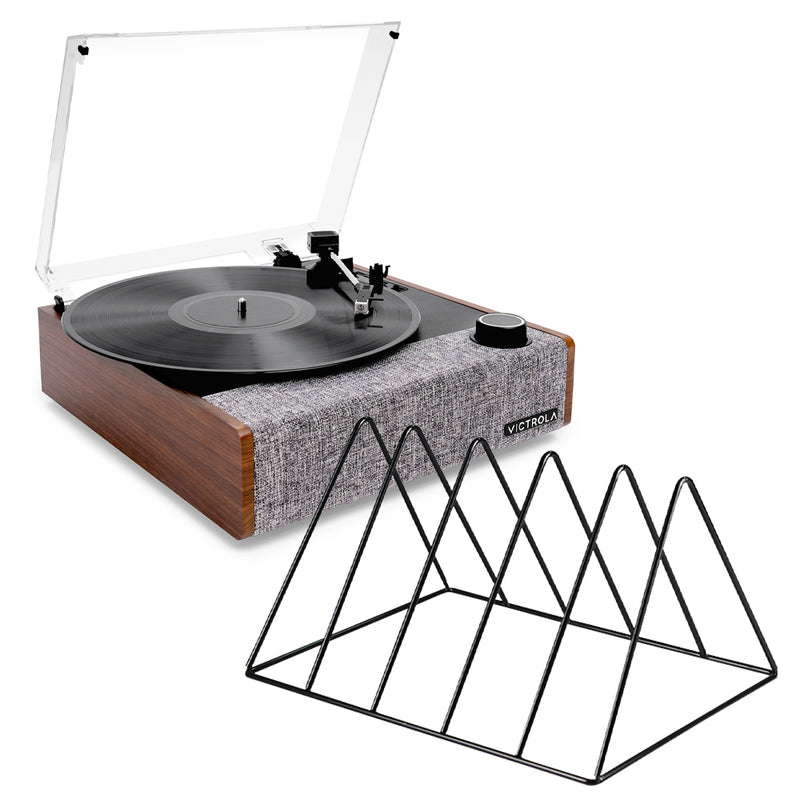 Victrola Eastwood II Turntable - Walnut + Gadhouse Vinyl Rack Bundle - Black