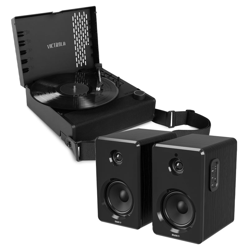 Victrola Revolution Go Turntable - Black + Bundled Majority D40 Bluetooth Speakers