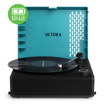 Victrola Revolution Go Turntable - Blue + Entertainment Stand Bundle - Black