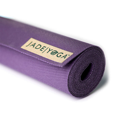 Jade Yoga Voyager Mat - Purple & Jade Yoga Cork Yoga Block - Small + Jade Yoga Plant Based Mat Wash - 8 oz Starter Kit