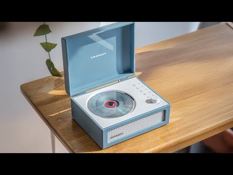 Crosley Voyager Portable Retro CD Player with Stereo Bluetooth Speakers, FM Radio - Washed Blue