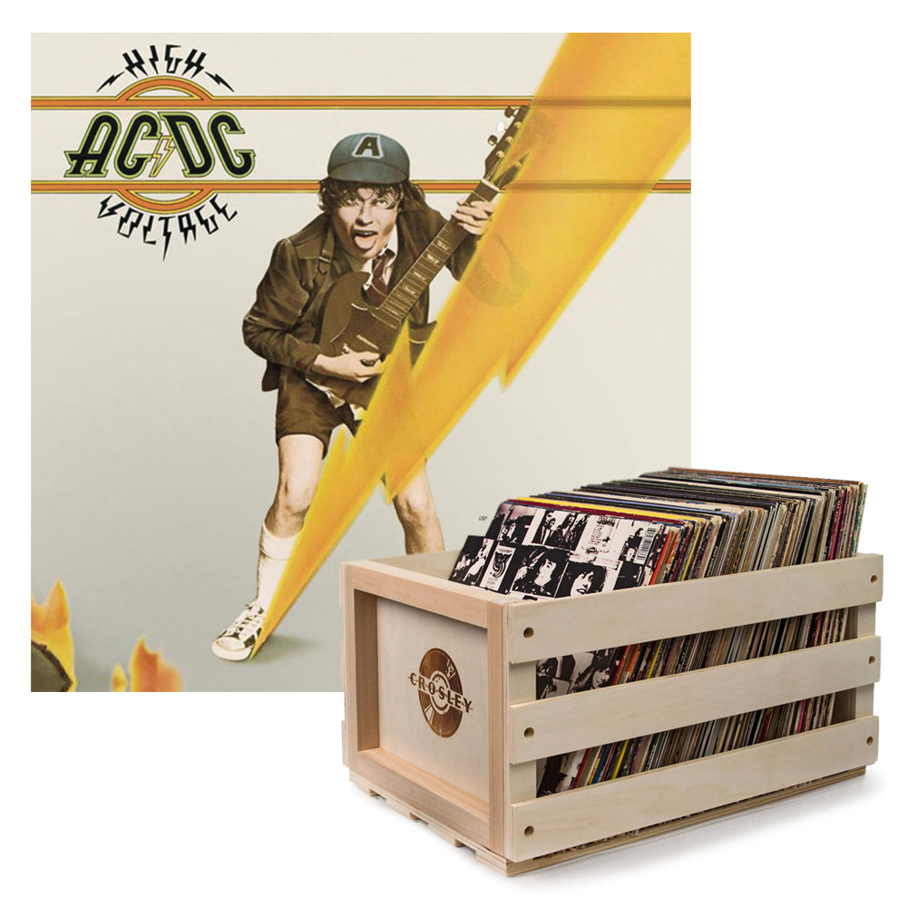 Crosley Record Storage Crate AC/DC High Voltage Vinyl Album Bundle ...