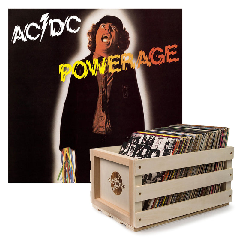 Crosley Record Storage Crate AC/DC Powerage Vinyl Album Bundle