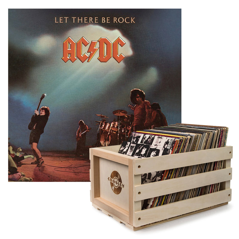 Crosley Record Storage Crate AC/DC Let there Be Rock Vinyl Album Bundle