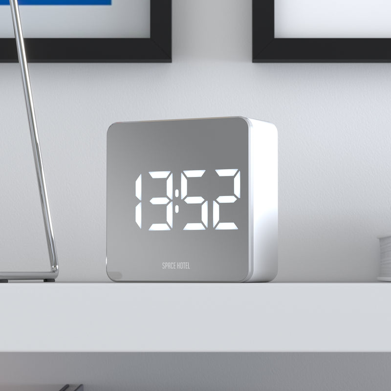 Newgate Space Hotel Orbatron Alarm Clock White Case - Silver Lens - White Led
