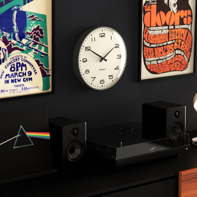 Newgate Radio City Wall Clock Black Arabic Dial - Matte Blizzard Grey