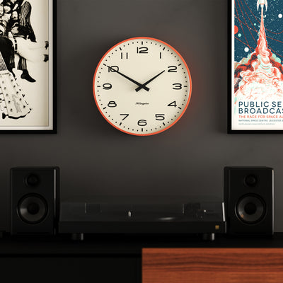 Newgate Radio City Wall Clock Black Arabic Dial - Matte Pumpkin Orange