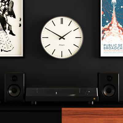 Newgate Radio City Wall Clock Bold Black Marker Dial - Matte Blizzard Grey
