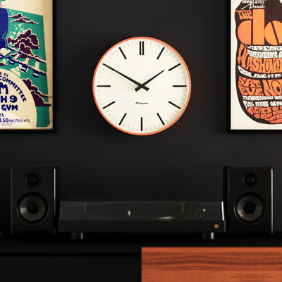 Newgate Radio City Wall Clock Bold Black Marker Dial.- Matte Pumpkin Orange