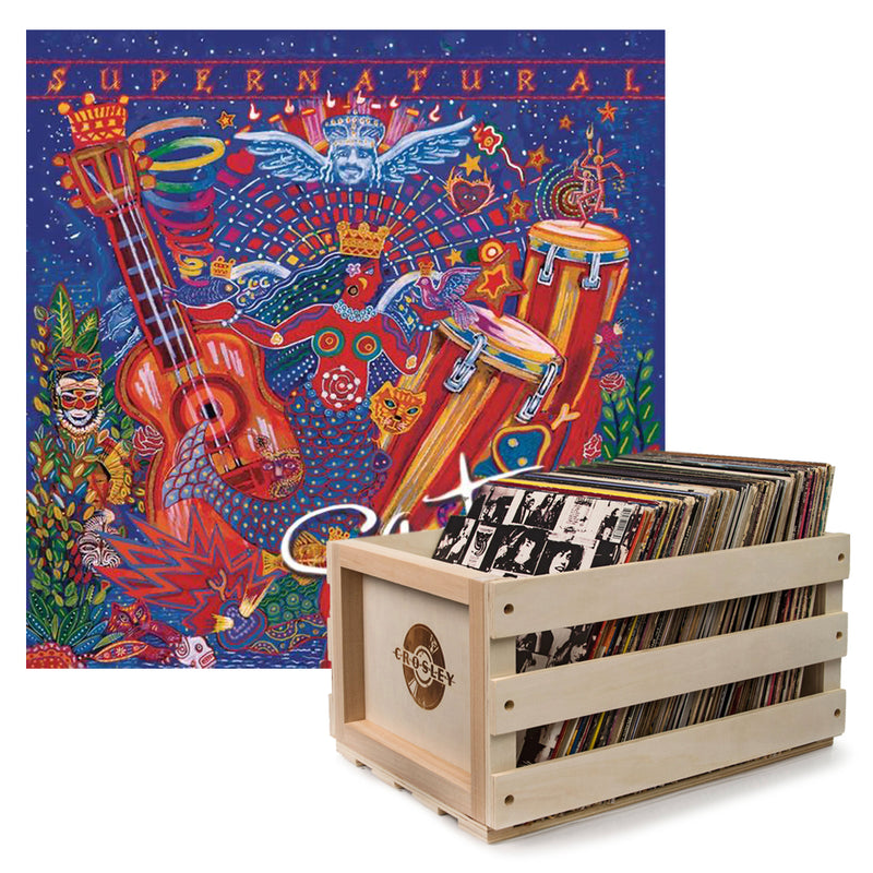 Crosley Record Storage Crate Santana Supernatural Vinyl Album Bundle
