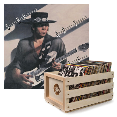 Crosley Record Storage Crate Stevie Ray Vaughan Texas Flood Vinyl Album Bundle