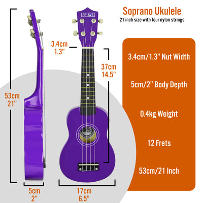 3rd Avenue Soprano Ukulele - Purple