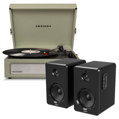 Crosley Voyager Bluetooth Portable Turntable - Sage + Bundled Majority D40 Bluetooth Speakers - Black