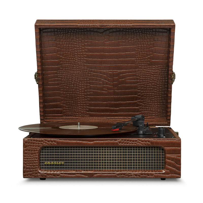 Crosley Voyager Bluetooth Portable Turntable + Entertainment Stand Bundle - Brown Croc